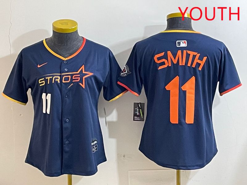 Youth Houston Astros #11 Smith Blue three generations Joint Name Nike 2025 MLB Jersey style 4->youth mlb jersey->Youth Jersey